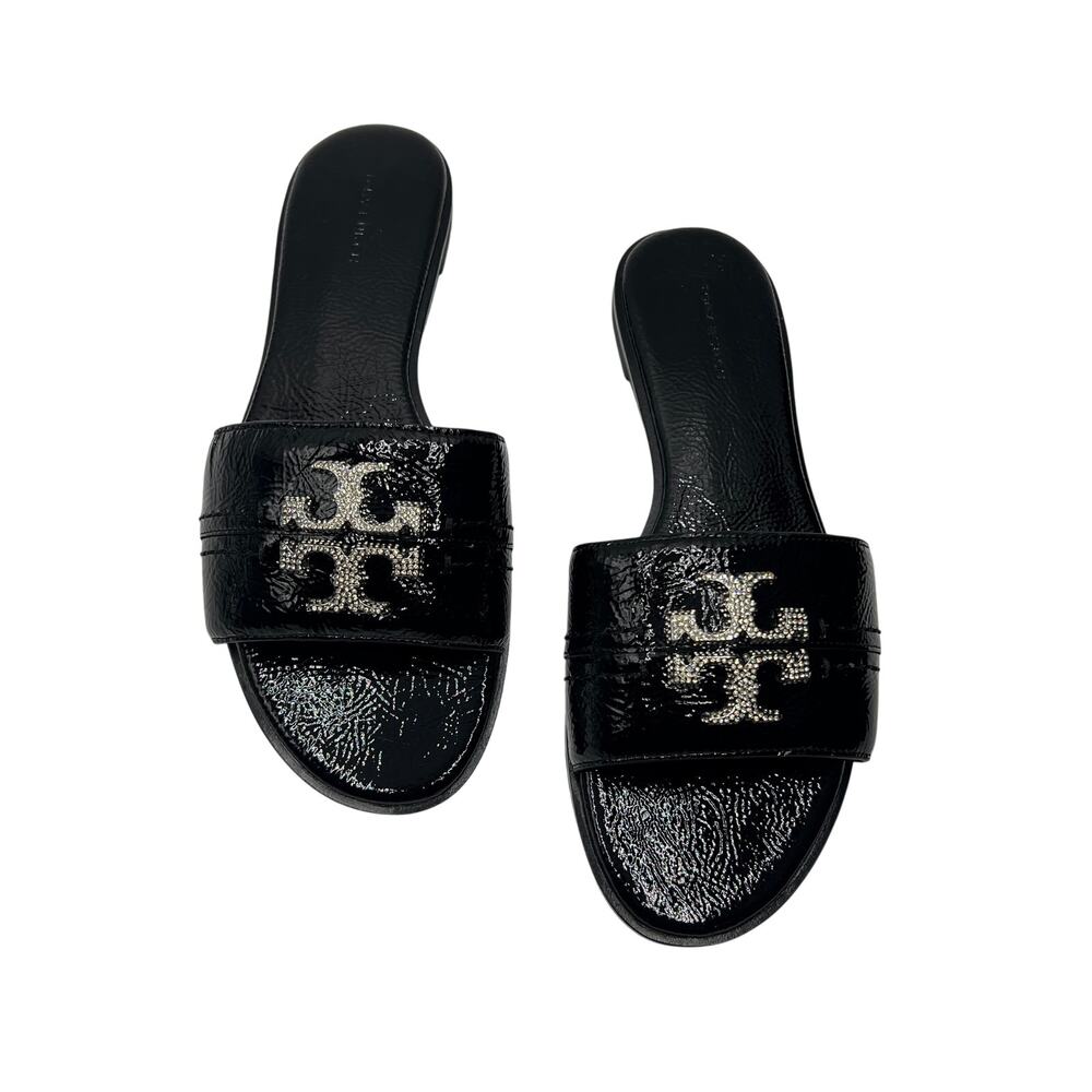 Tory Burch Everly Slide Sandals Perfect Black/Crystal Size 8 NEW